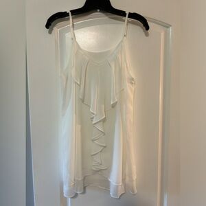 White Ruffled-Front Spagetti Strap Tank Top